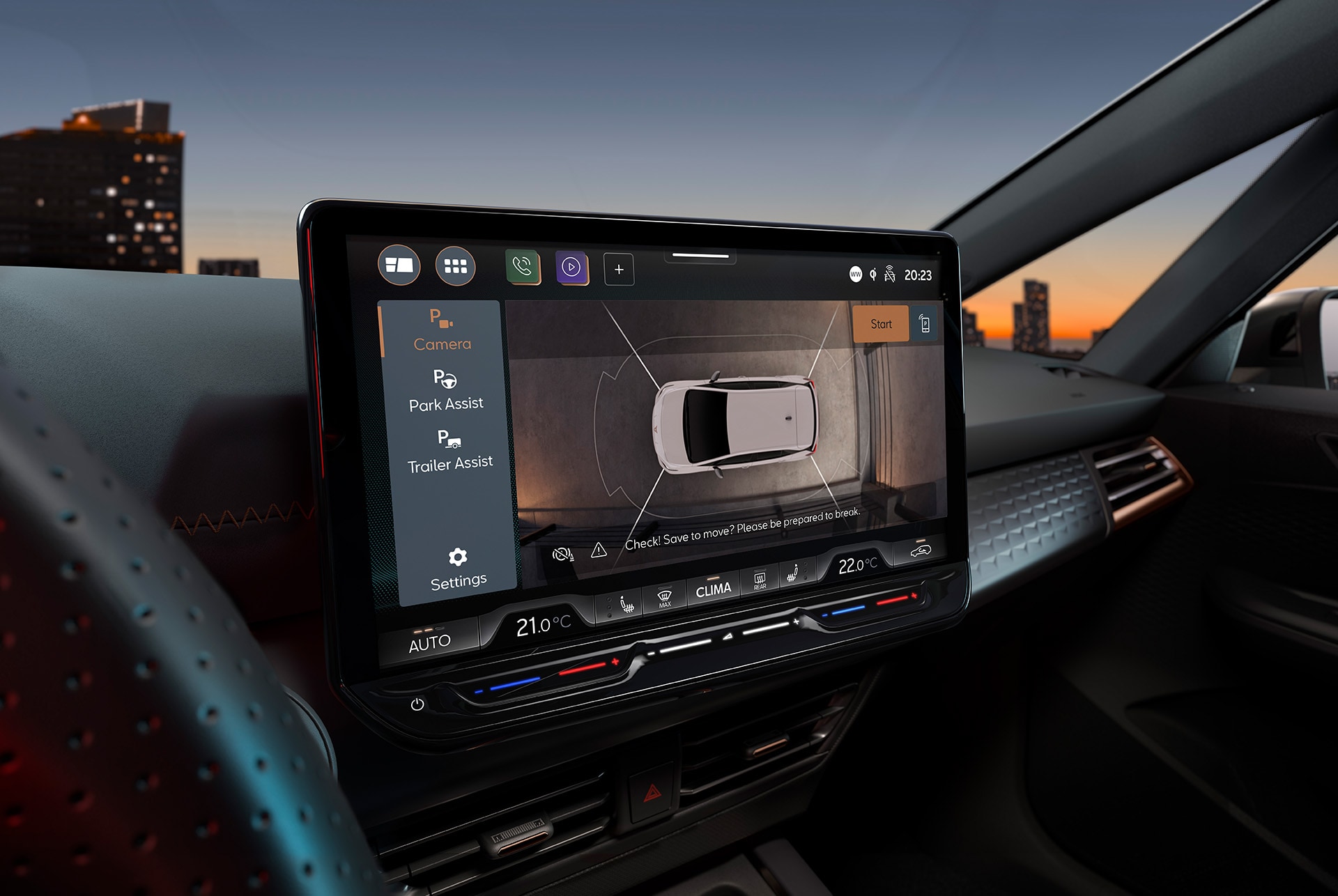 Vista superior del CUPRA Born amb pantalla d'infotainment de 12,9" en línia