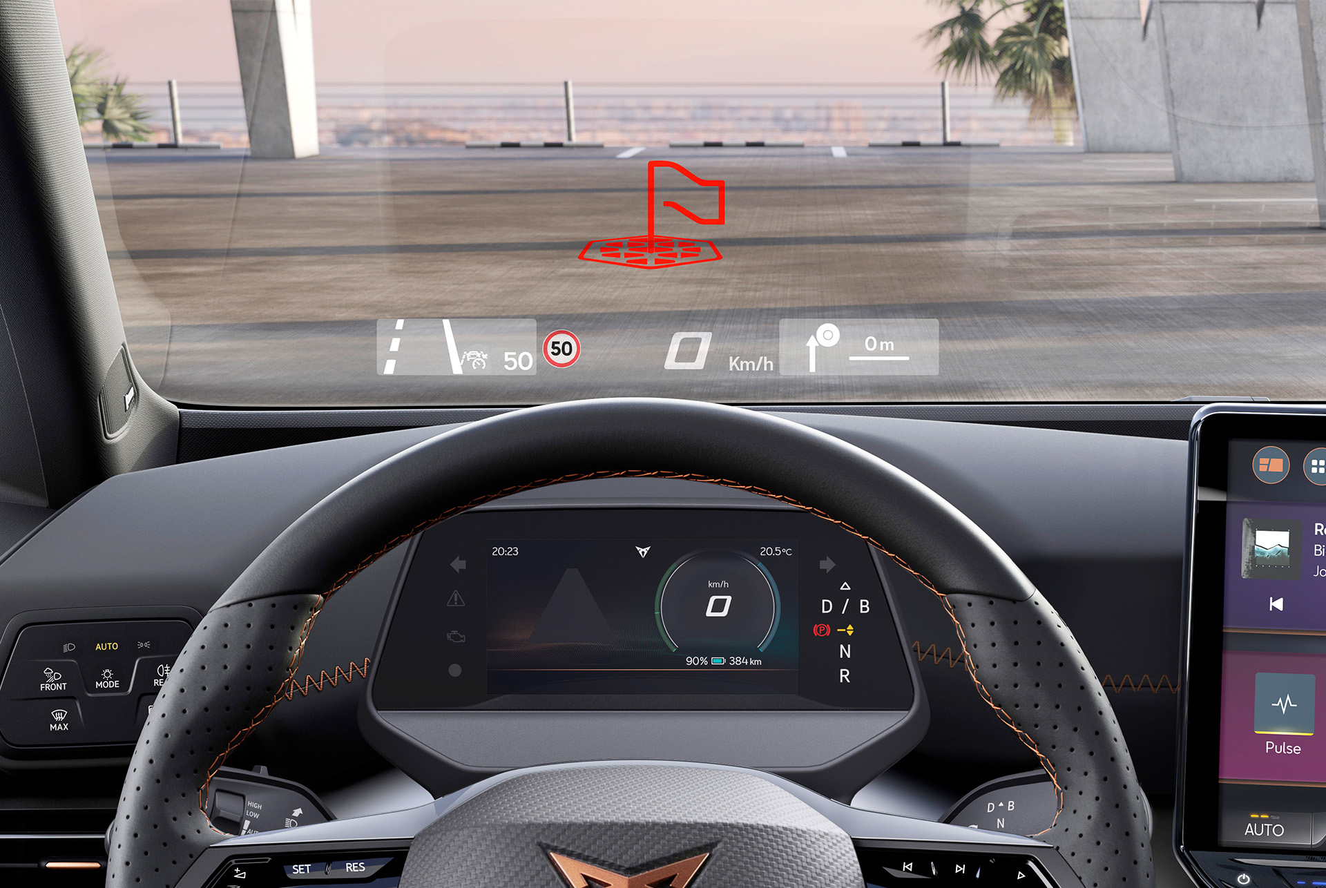 Informació de realitat augmentada del CUPRA Born projectada sobre el parabrisa