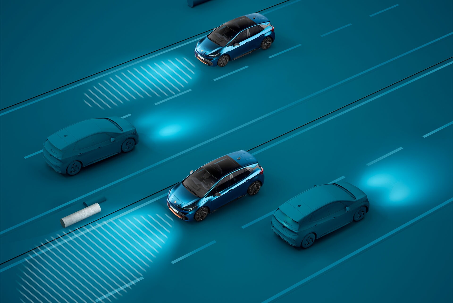 CUPRA Born color blau Aurora amb assistència de llums llargues