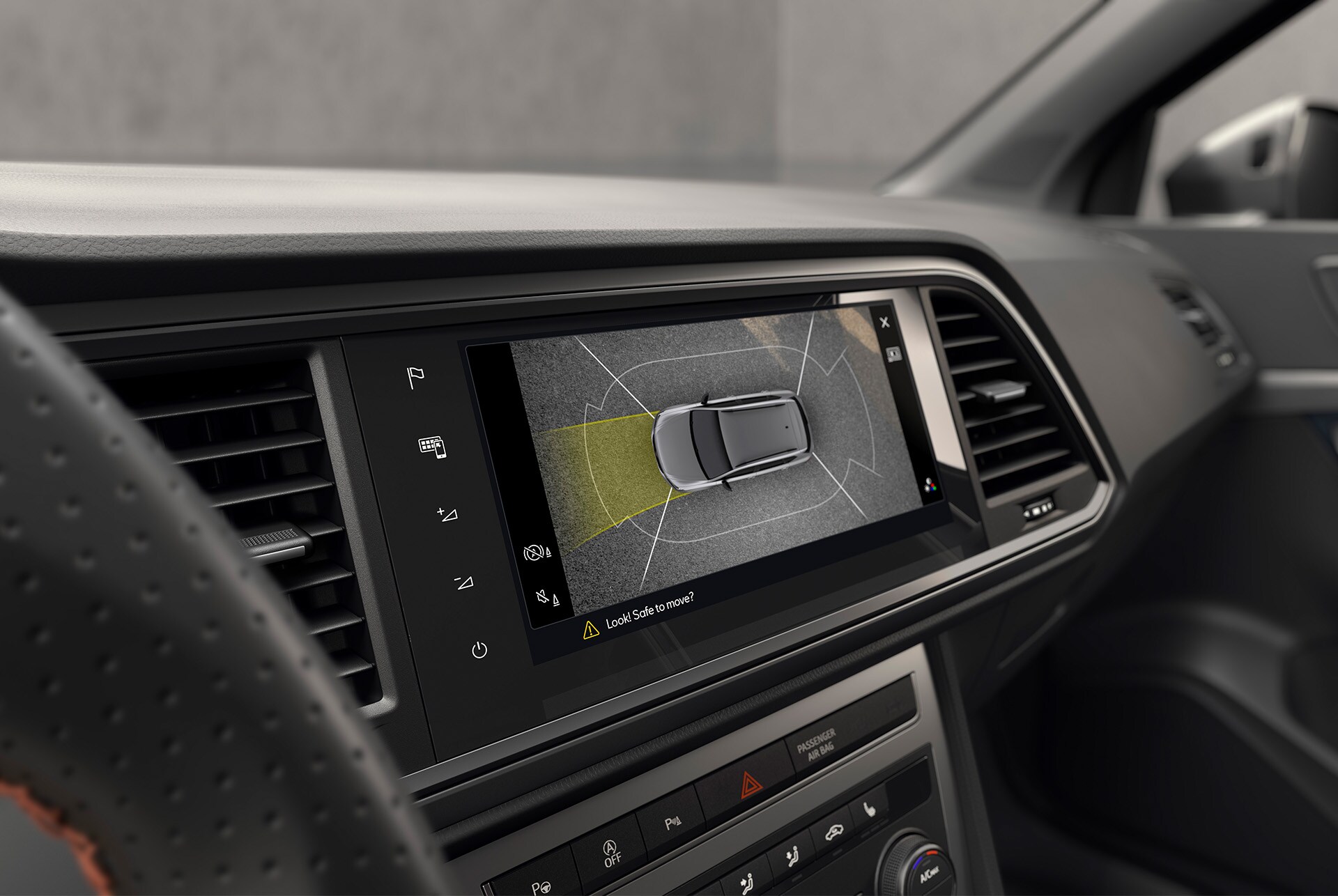 Sistema de top view càmera càmera del CUPRA Ateca mostrant una vista aèria per ajudar a aparcar en espais estrets.