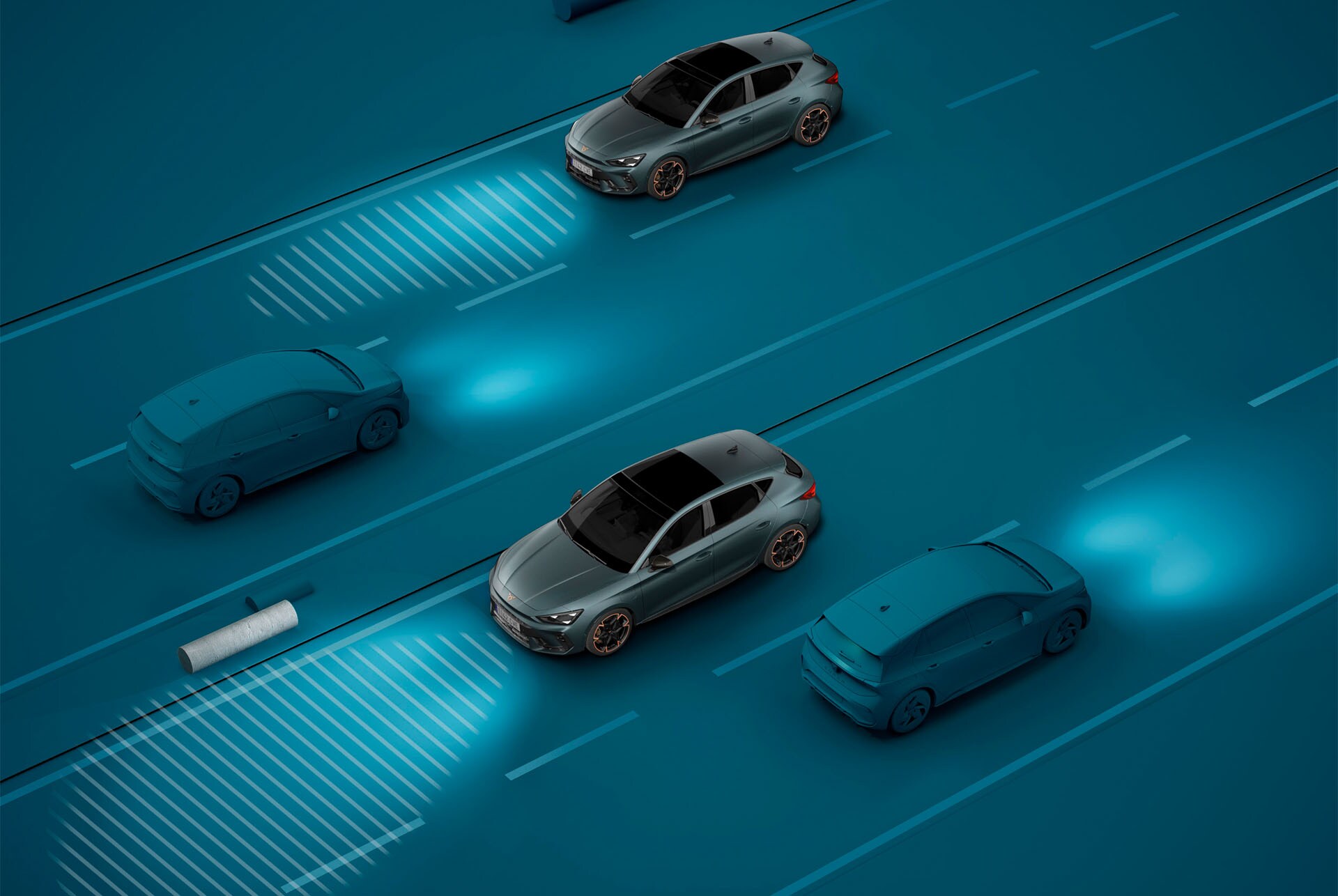 Com utilitzar la tecnologia d'assistent de llums del nou CUPRA Leon 2025, demostració, fons blau